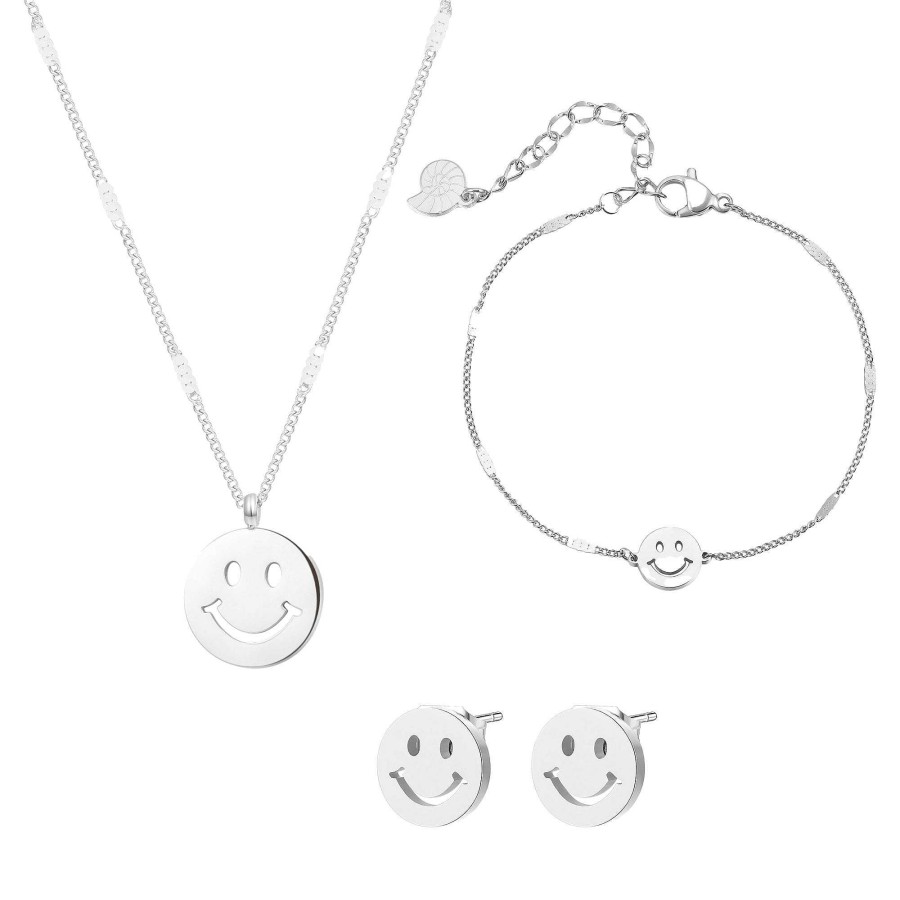 Ketten Hey Happiness | Smiley Schmuckset In Silber Silver