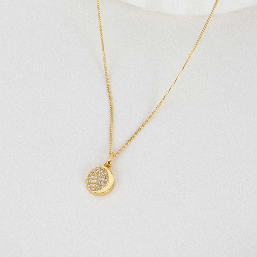 Ketten Hey Happiness | Zirkonia Mond Anh Nger Kette Sterlingsilber In Gold