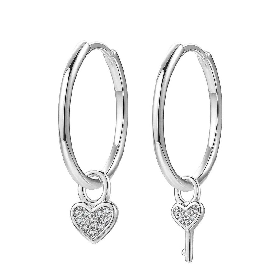 Ohrringe Hey Happiness | Herz Und Schl Ssel Charm Creolen Aus Sterlingsilber Silver