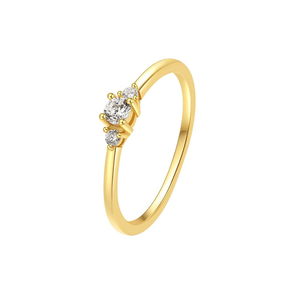 Ringe Hey Happiness | Trio Steine Schmaler Ring Sterlingsilber In Gold