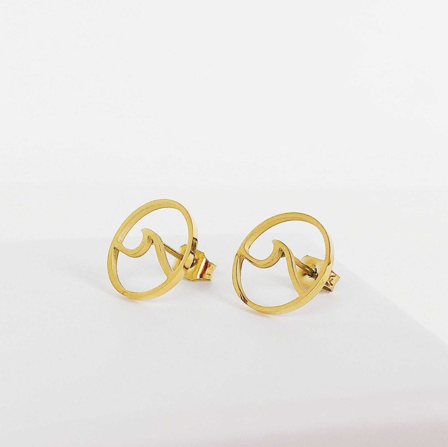 Ohrringe Hey Happiness | Offen Kreis Ohrstecker Welle In Farbe Gold