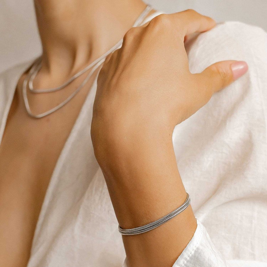 Armb Nder Hey Happiness | Rundes Schlangenarmband Silber Silver