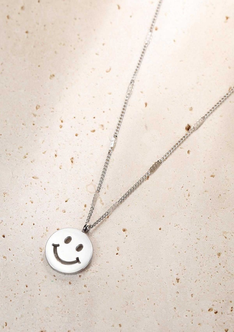 Ketten Hey Happiness | Smiley Gesicht Anh Nger Kette In Silber Silver