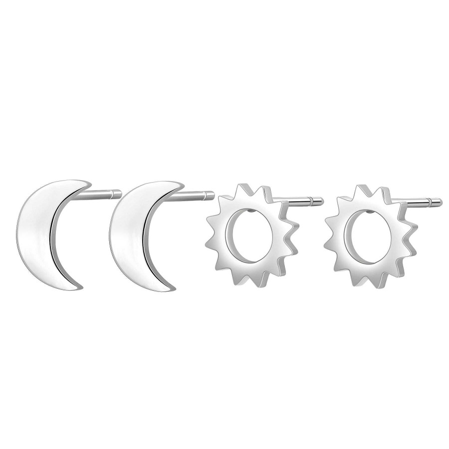 Ohrringe Hey Happiness | Sonne Mond Ohrstecker Set Silber Silver