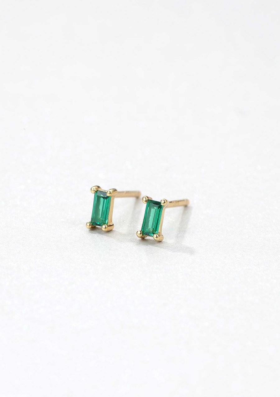 Ohrringe Hey Happiness | Ohrstecker Baguette Mit Gr Nen Schmucksteinen Sterlingsilber In Gold Green