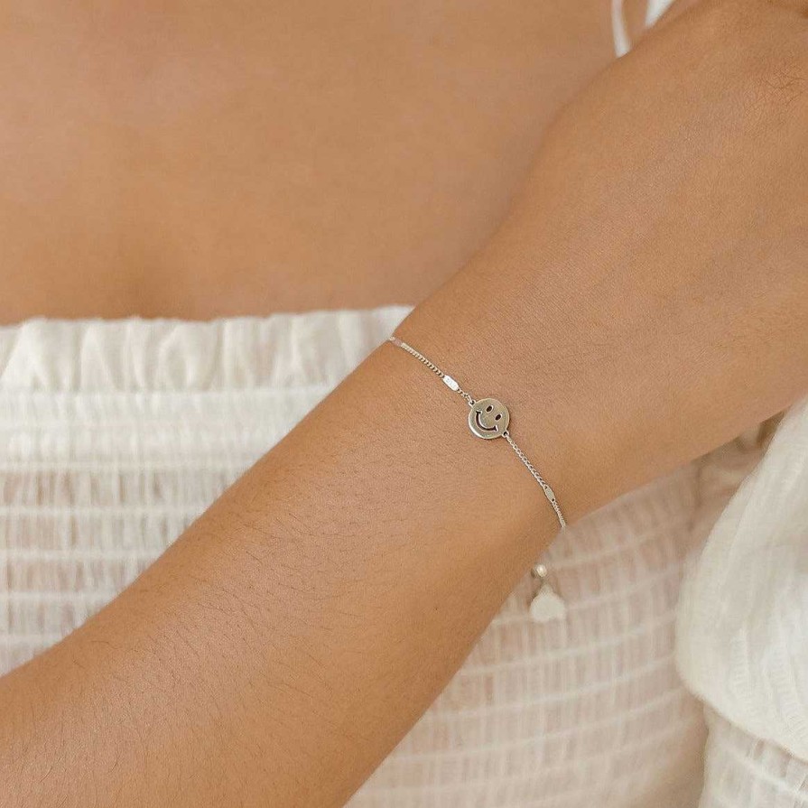 Armb Nder Hey Happiness | Smiley Gesicht Anh Nger Armband In Silber Silver