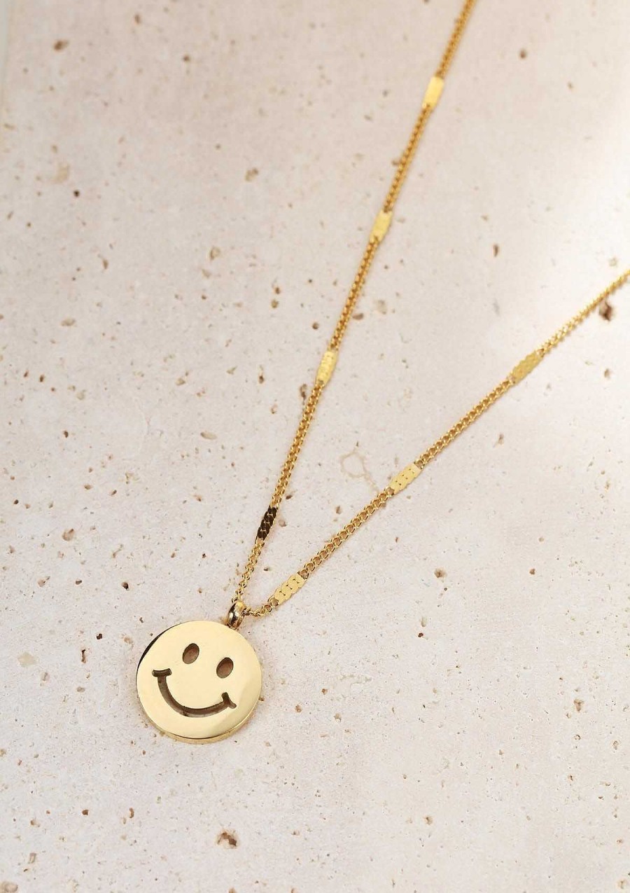 Ketten Hey Happiness | Smiley Gesicht Anh Nger Kette In Gold