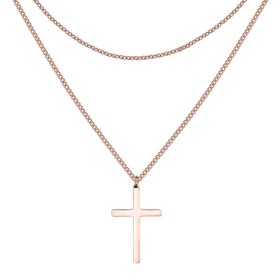 Ketten Hey Happiness | Mehrreihige Kette Kreuz In Rosegold Rose Gold