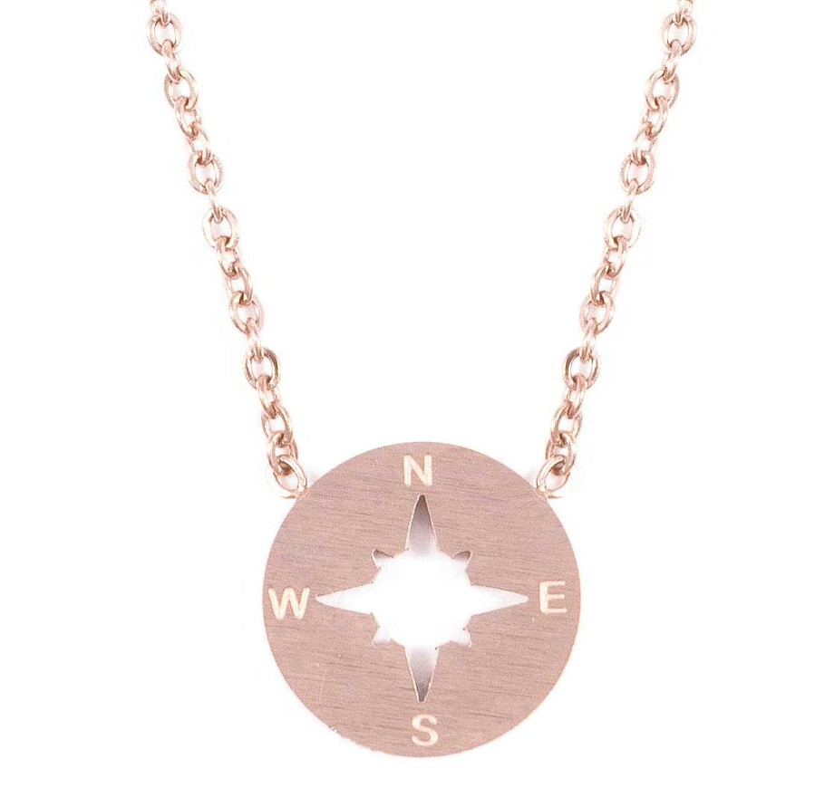 Ketten Hey Happiness | Kette Mit Kompass Anh Nger In Rosegold Rose Gold