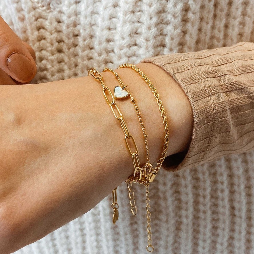 Armb Nder Hey Happiness | Muschelschale Herz Armband In Farbe Gold