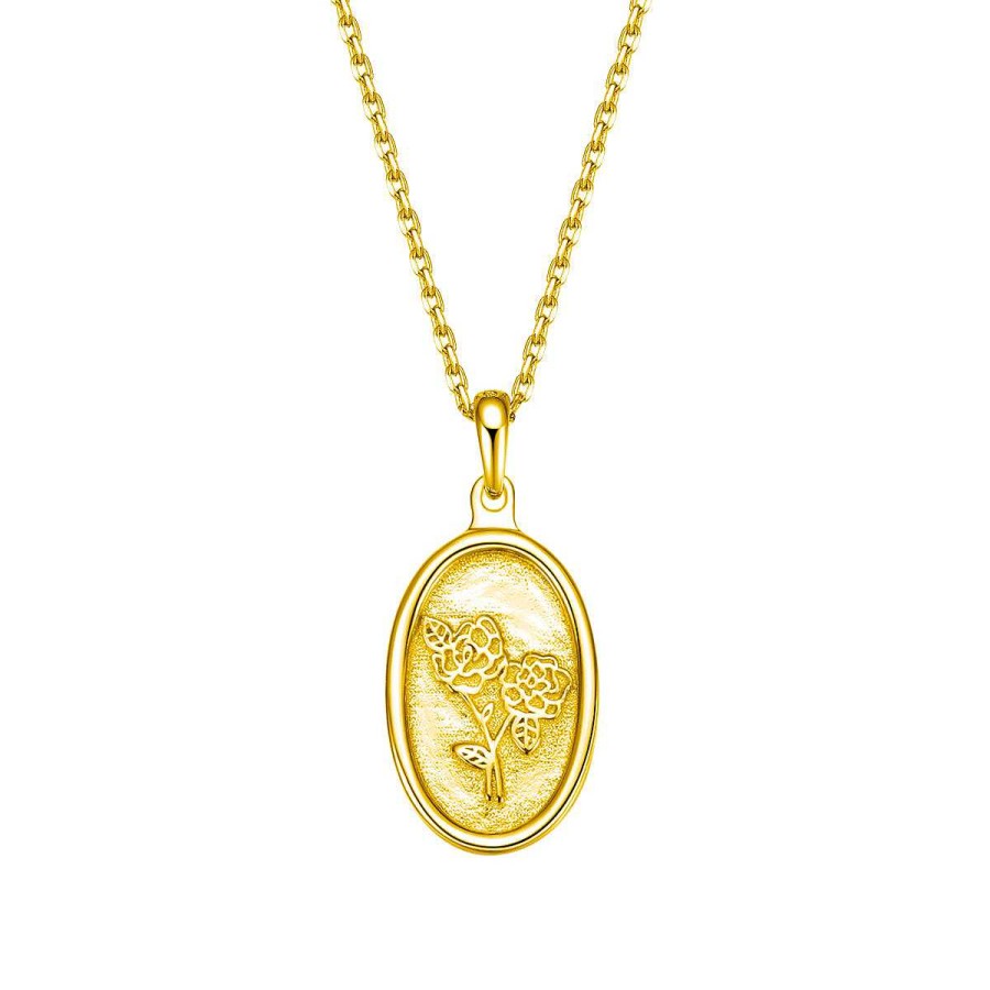 Ketten Hey Happiness | Kette Ovaler Rose Anh Nger Sterlingsilber In Gold