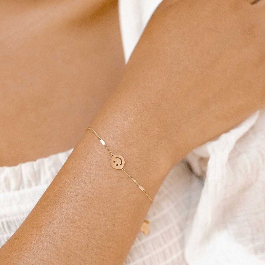 Armb Nder Hey Happiness | Smiley Gesicht Anh Nger Armband In Gold