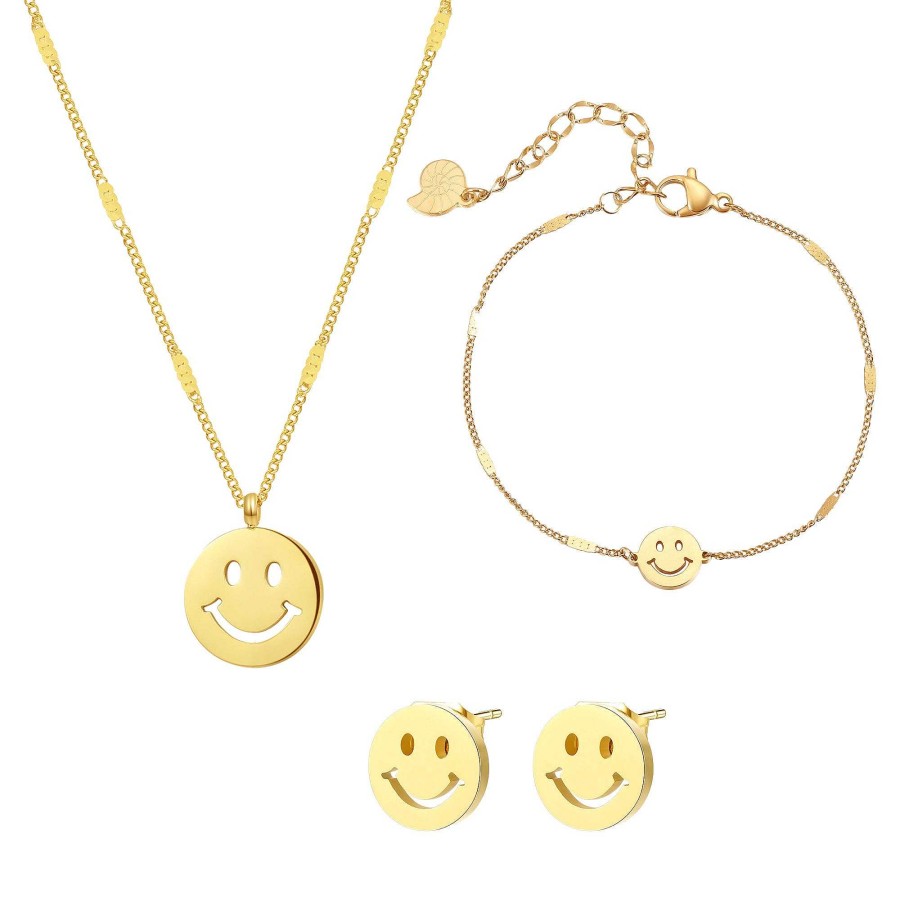 Ohrringe Hey Happiness | Smiley Schmuckset In Gold