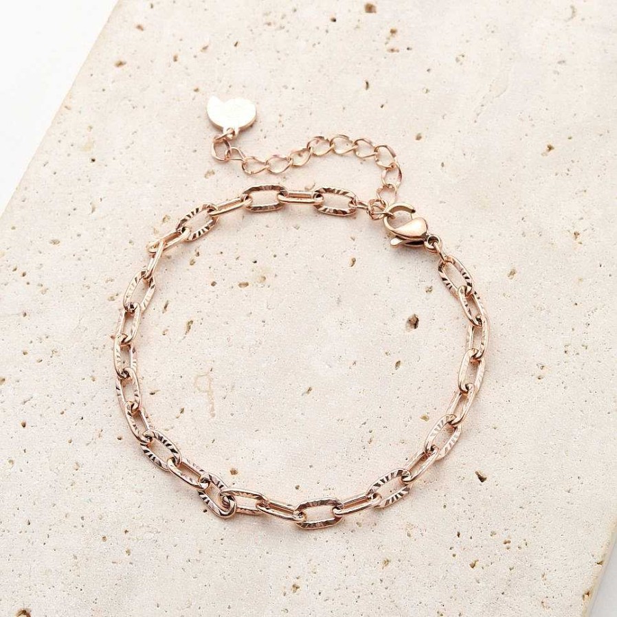 Armb Nder Hey Happiness | Strukturiertes Armband In Gliederkette-Design In Rosegold Rose Gold