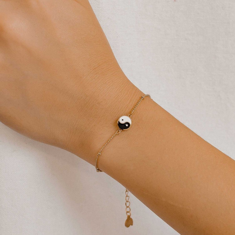 Armb Nder Hey Happiness | Yin Yang Armband Im Kugelkette-Design In Gold