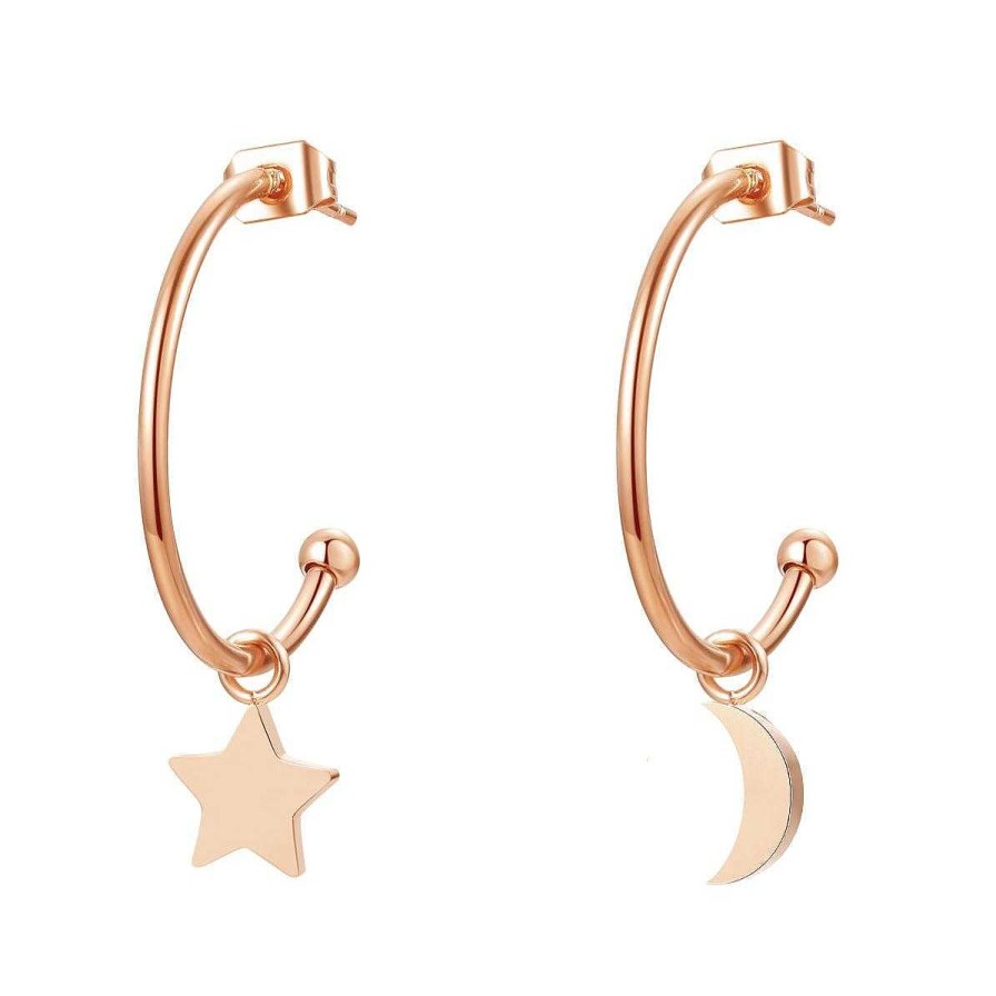 Ohrringe Hey Happiness | Mond Und Stern Creolen In Rosegold Rose Gold