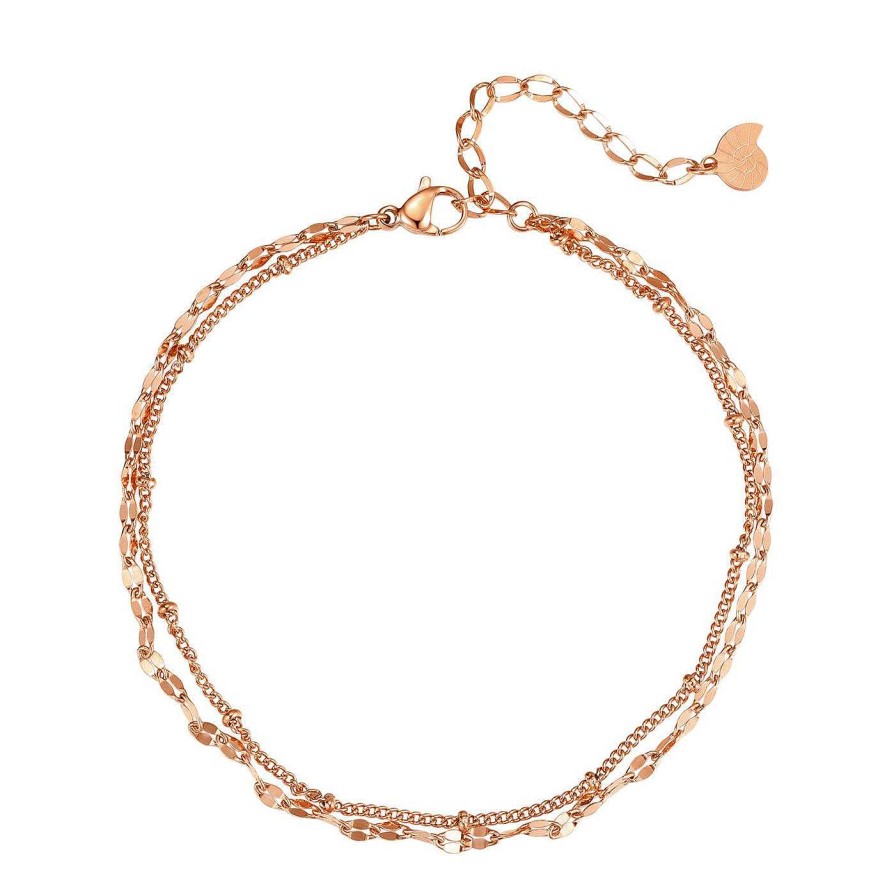 Fu Kettchen Hey Happiness | Panzer Und Satellite Zweireihige Fu Kette Rosegold Rose Gold