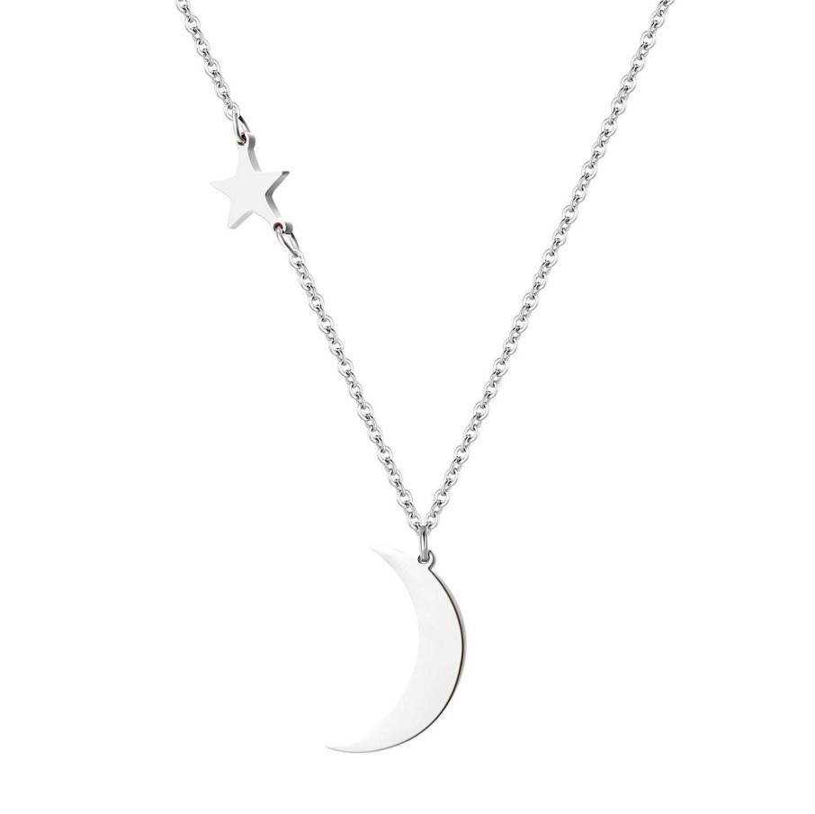 Ketten Hey Happiness | Kette Mit Stern Und Mond Anh Ngern In Silberfarbe Silver