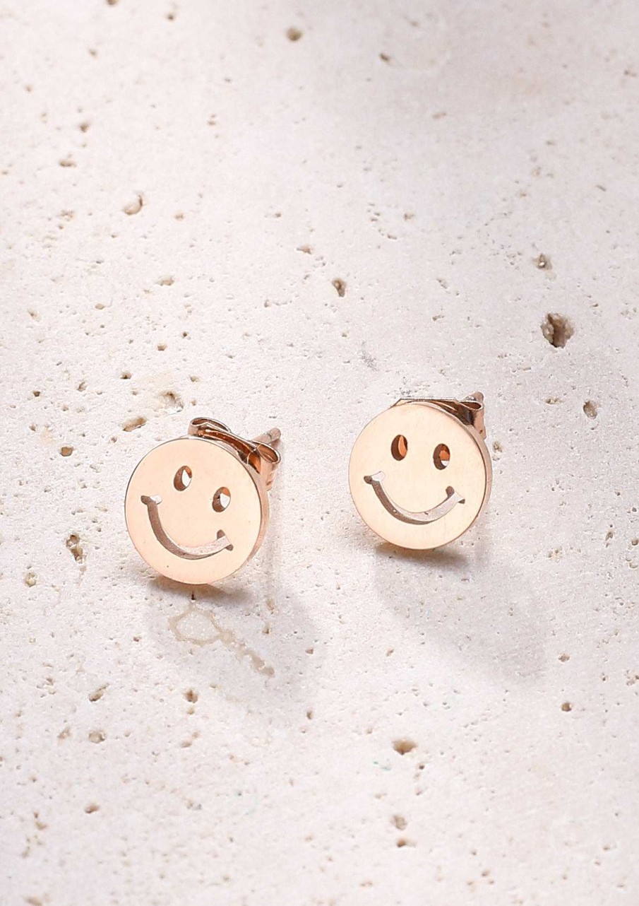 Ohrringe Hey Happiness | Smiley Gesicht Ohrstecker In Rosegold Rose Gold