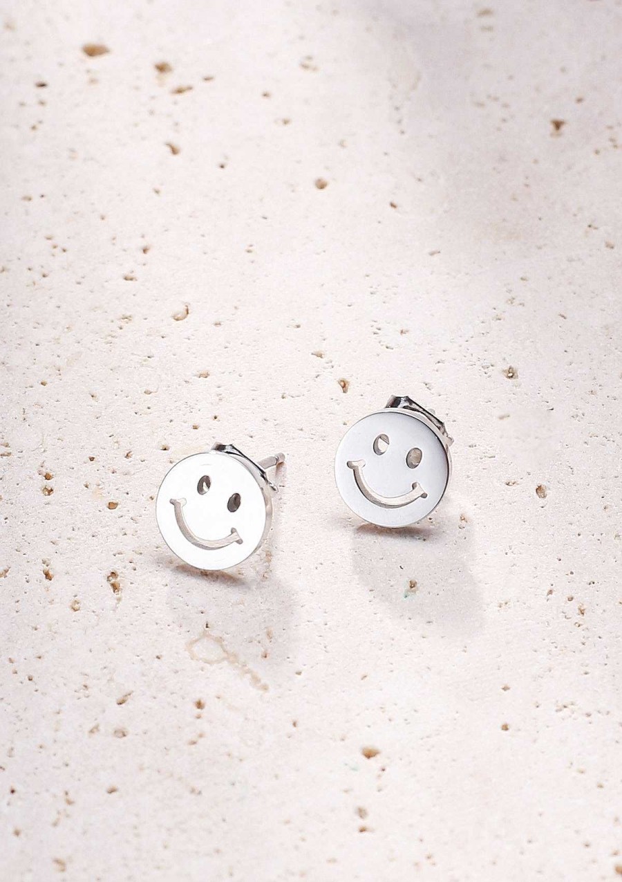 Ohrringe Hey Happiness | Smiley Gesicht Ohrstecker In Silber Silver