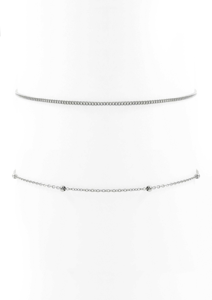 Ketten Hey Happiness | Zarte Choker Ketten Set In Silberfarbe Silver