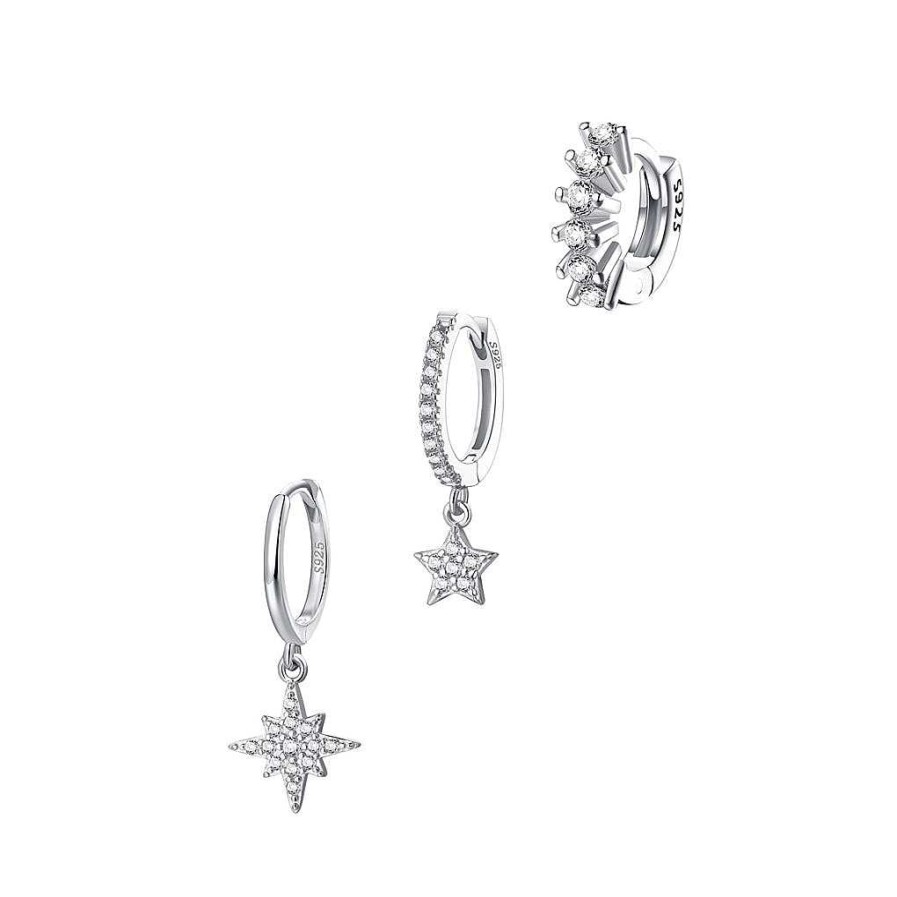 Layering Schmuck Hey Happiness | 3Er Set Stern Ohrringe Im Stacking-Trend Silber Silver