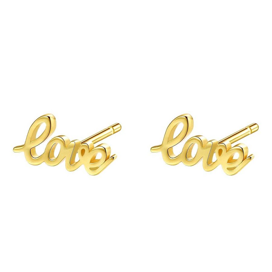 Ohrringe Hey Happiness | Love Script Ohrstecker Aus Sterlingsilber In Gold