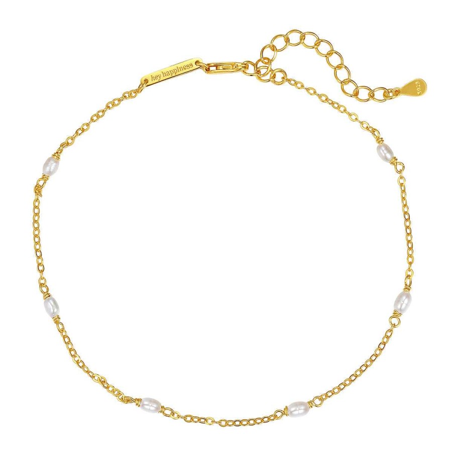 Fu Kettchen Hey Happiness | Perlen Fu Kette Sterlingsilber Gold