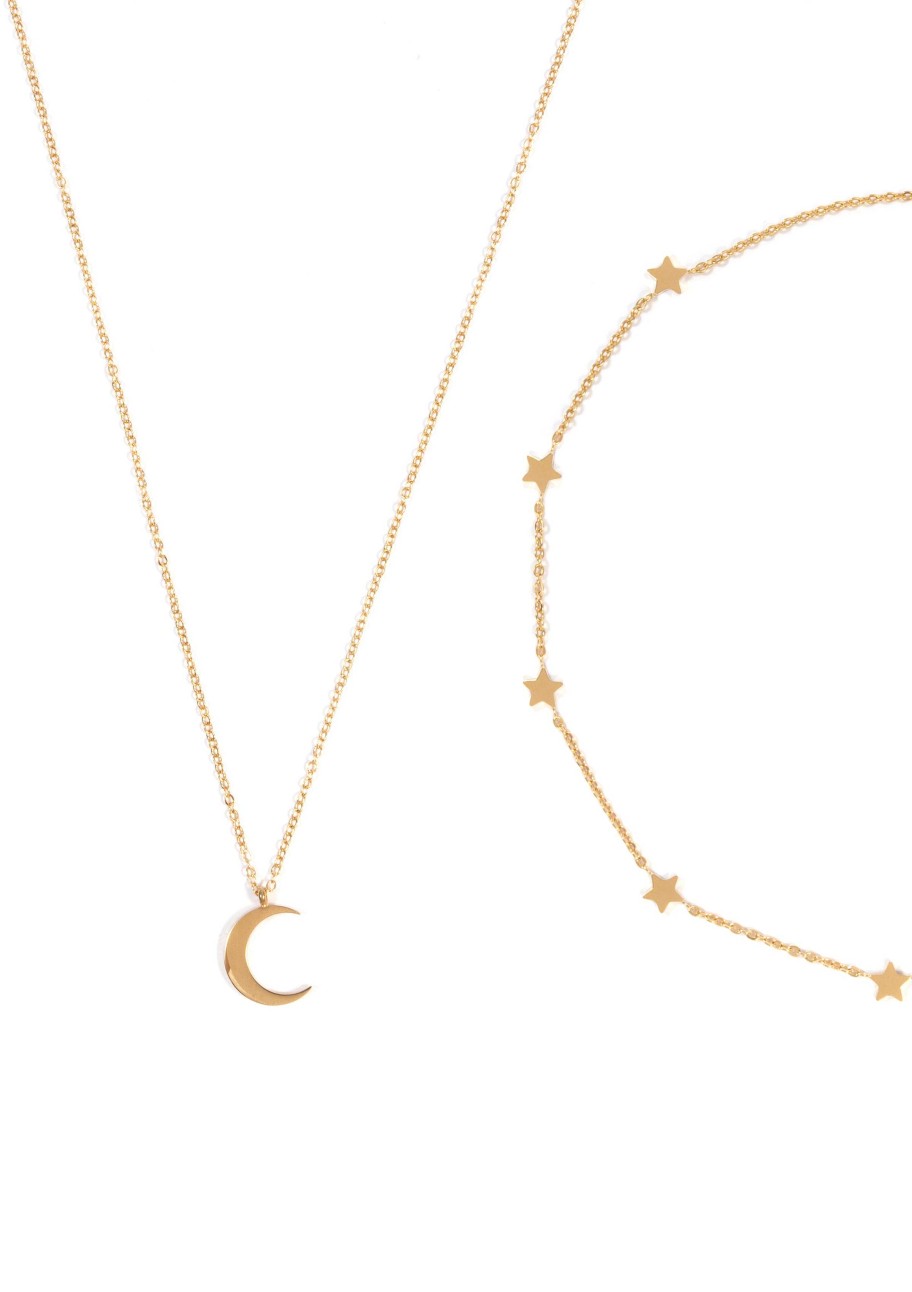 Layering Schmuck Hey Happiness | Mond Und Stern Schmuckset Ketten In Farbe Gold