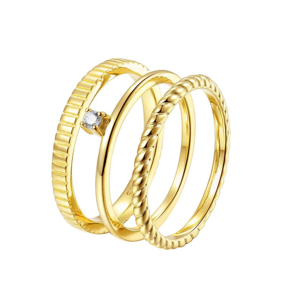 Ringe Hey Happiness | 3Er Set Strukturierte Ringe Sterlingsilber In Gold