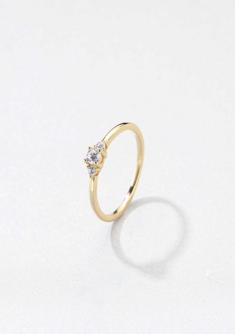 Ringe Hey Happiness | Trio Steine Schmaler Ring Sterlingsilber In Gold