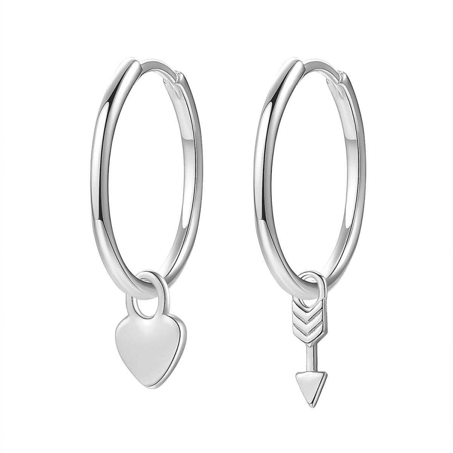 Ohrringe Hey Happiness | Herz Und Pfeil Charm Creolen Aus Sterlingsilber Silver