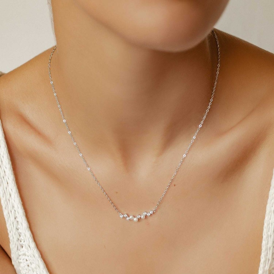 Ketten Hey Happiness | Sterlingsilber Kette Mit Perlen Und Zirkonia