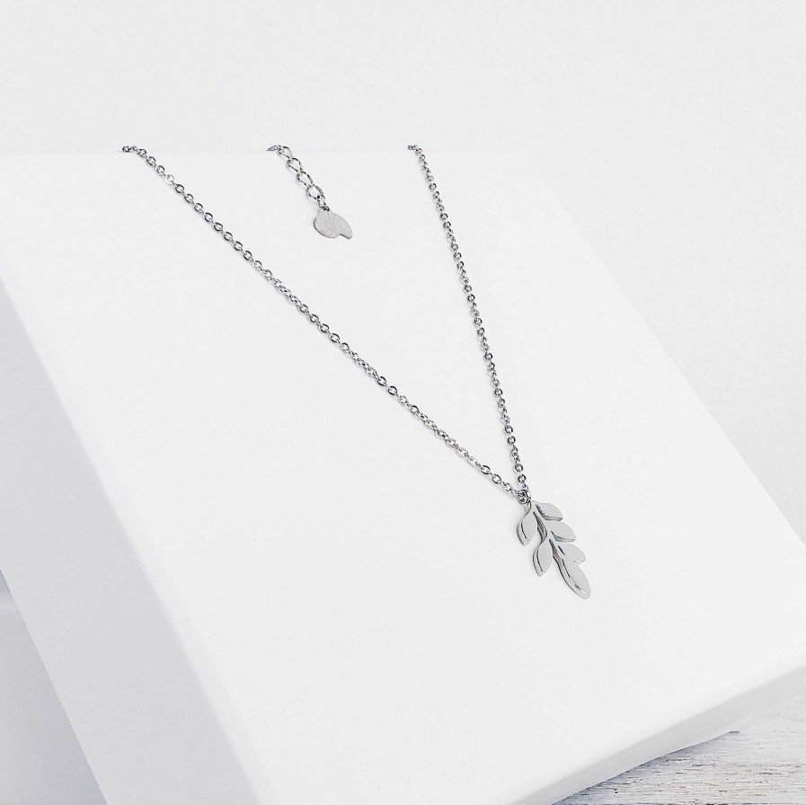 Ketten Hey Happiness | Feine Kette Mit Blatt Anh Nger In Silberfarbe Silver