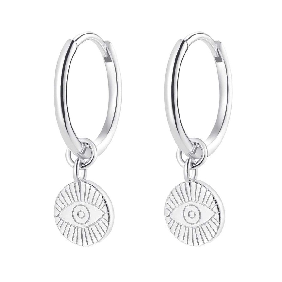 Ohrringe Hey Happiness | Evil Eye Charm Hoop Earrings Sterling Silver