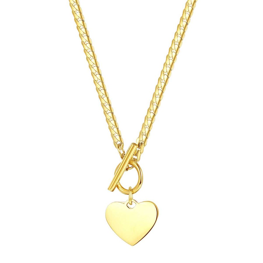 Ketten Hey Happiness | Herz Kette Mit T-Steg In Farbe Gold