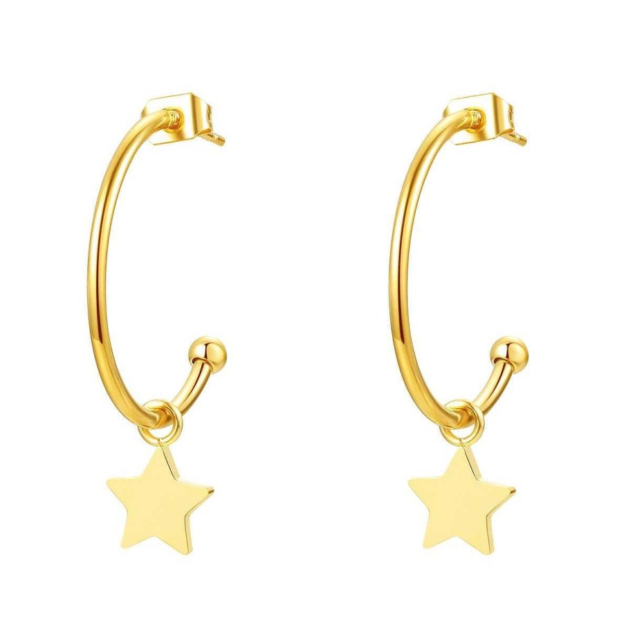 Ohrringe Hey Happiness | Stern Creolen In Farbe Gold