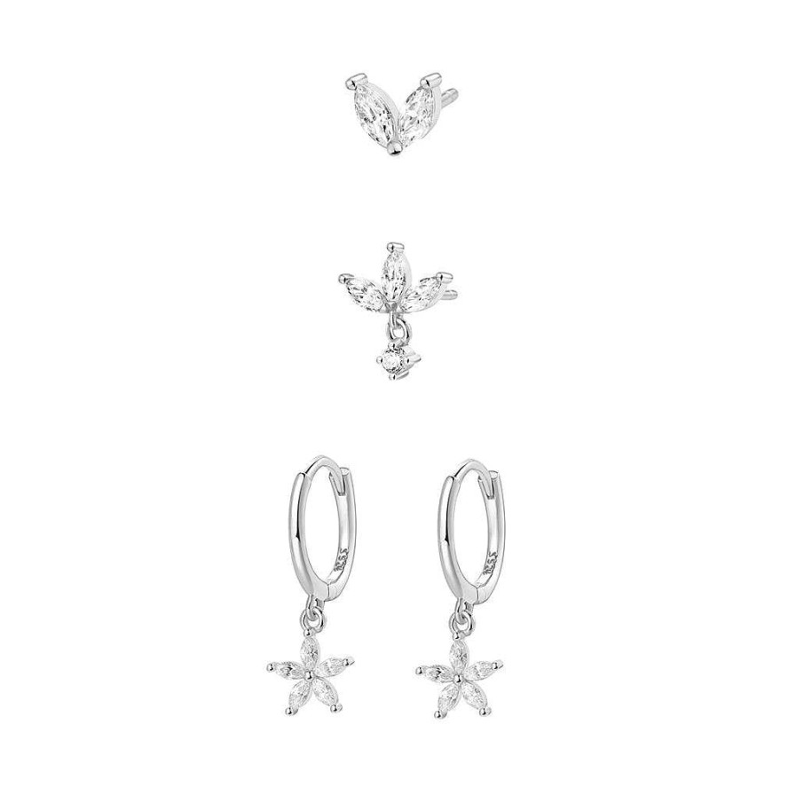 Layering Schmuck Hey Happiness | Sterlingsilber Ohrringe Blumen Set Silver