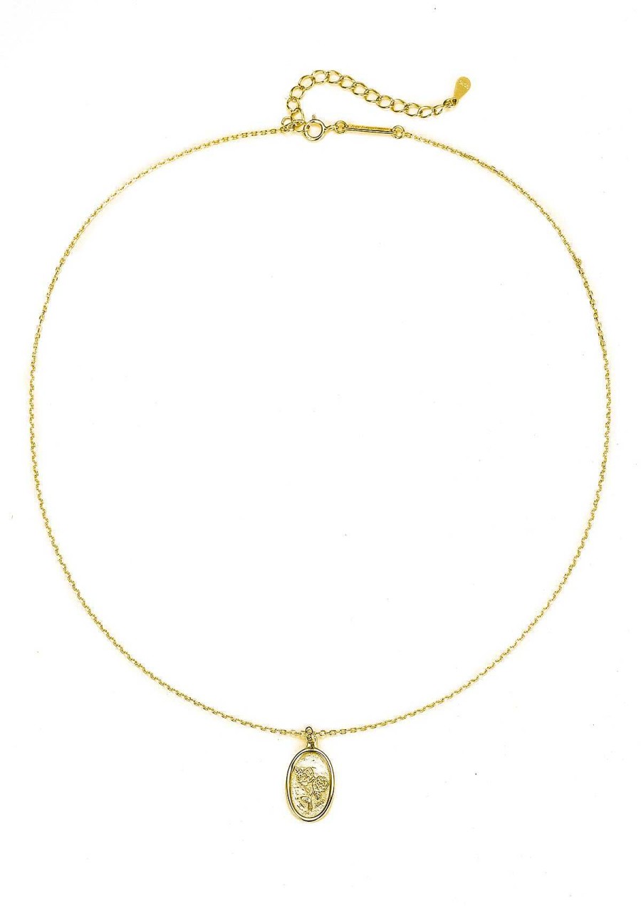 Ketten Hey Happiness | Kette Ovaler Rose Anh Nger Sterlingsilber In Gold