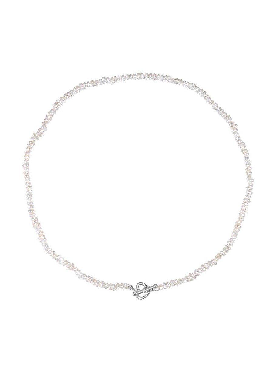 Ketten Hey Happiness | Choker Perlenkette Mit Herz Verschluss Silver