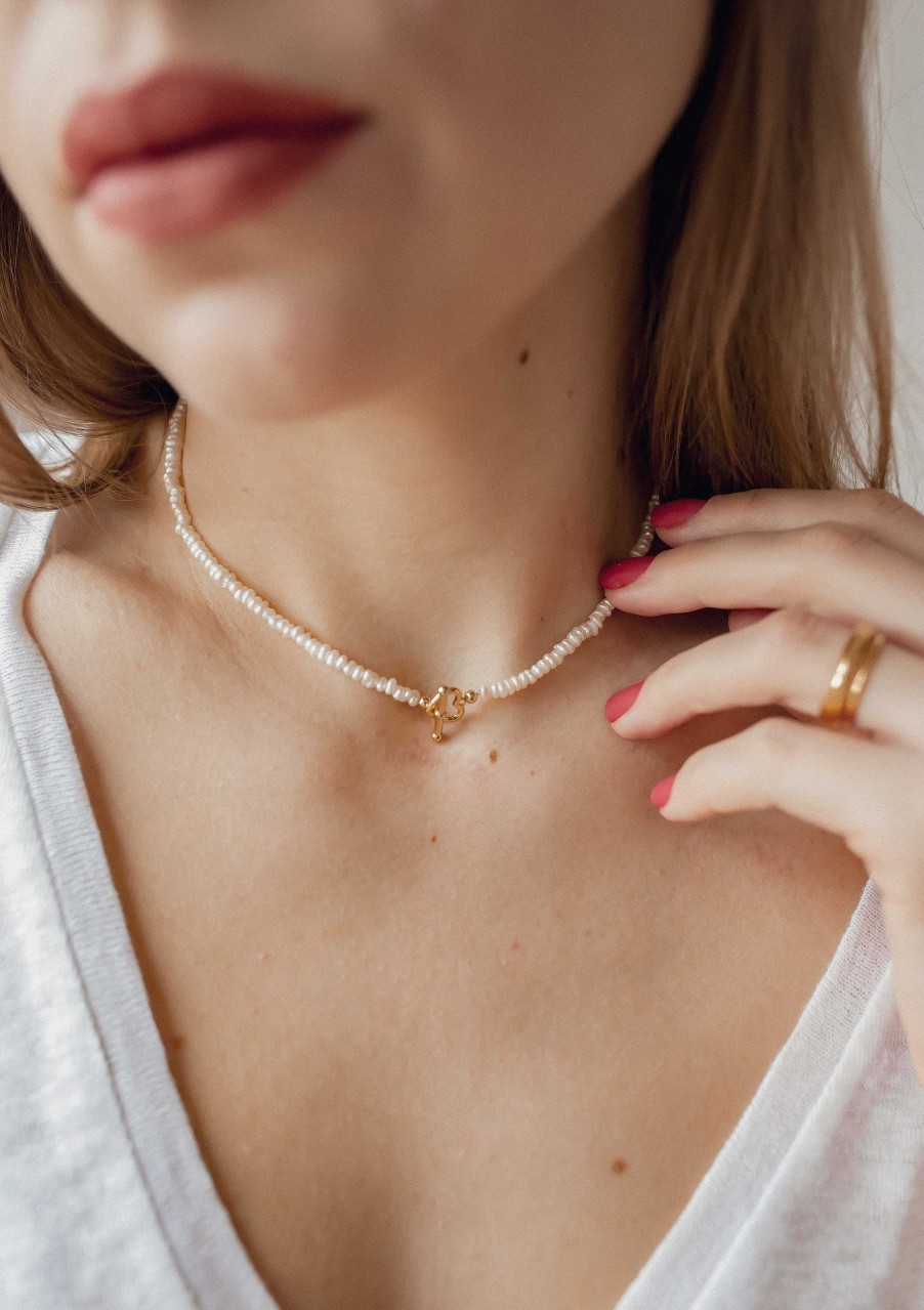 Ketten Hey Happiness | Choker Perlenkette Mit Herz Verschluss Ver Et Gold