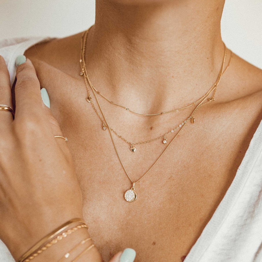 Ketten Hey Happiness | Zirkonia Mond Anh Nger Kette Sterlingsilber In Gold