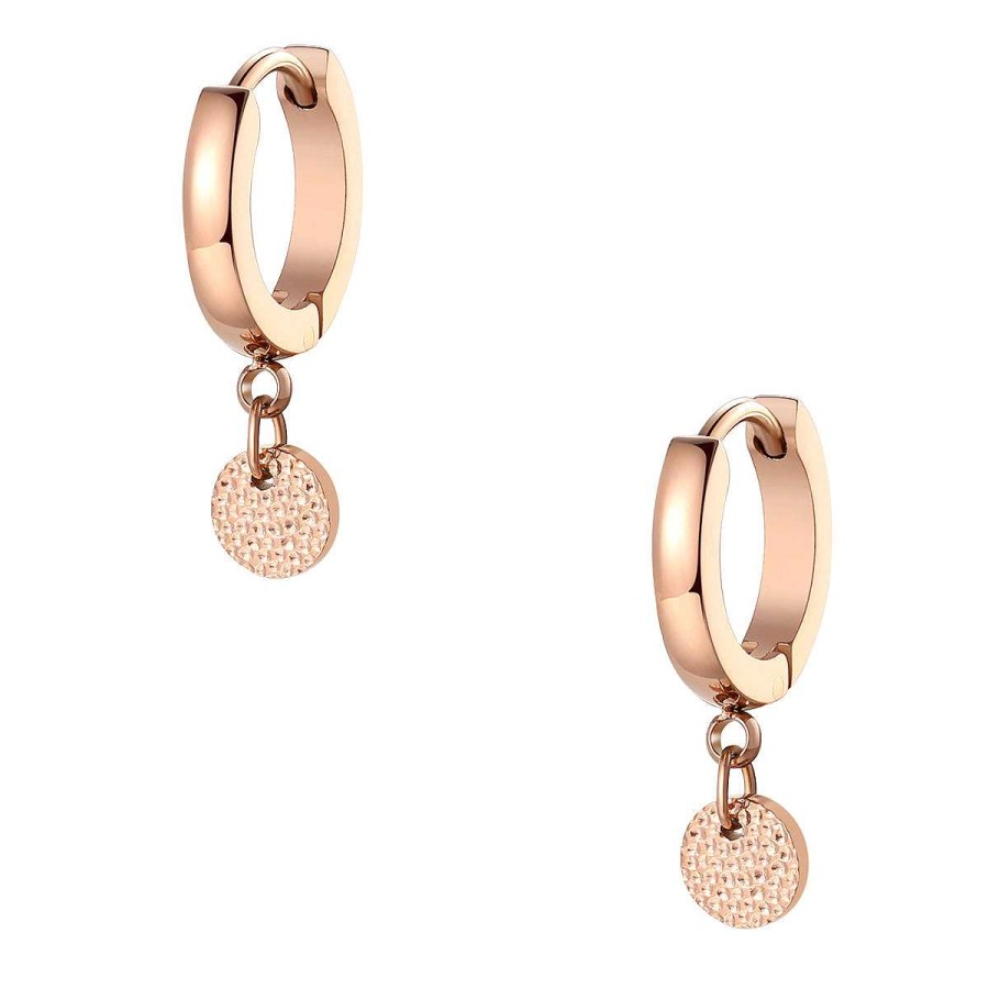 Ohrringe Hey Happiness | Creolen Strukturierter Kreis Anh Nger In Rosegold Rose Gold