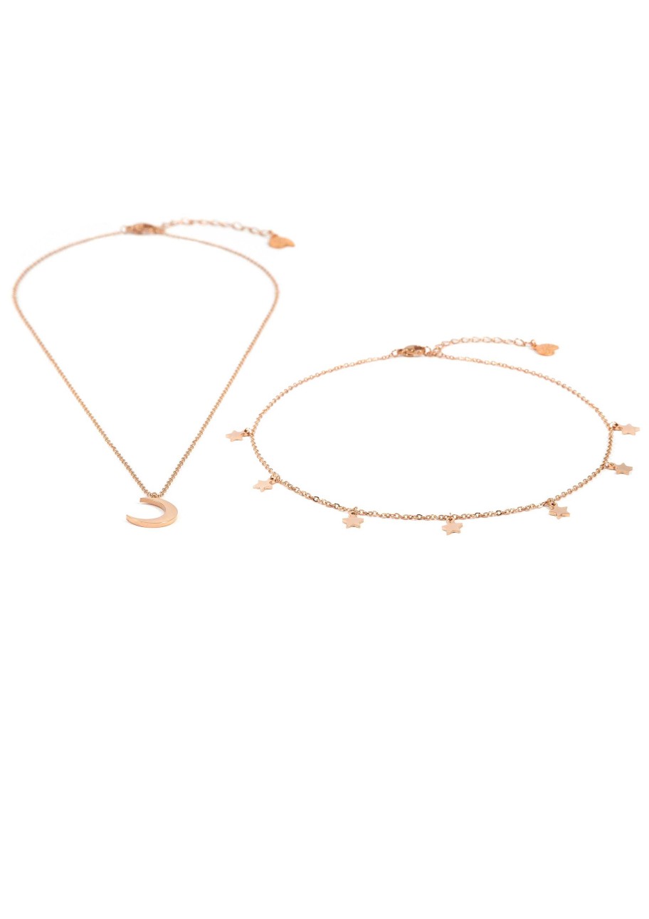 Layering Schmuck Hey Happiness | Stern Choker Mond Kette Schmuckset In Rosegold Rose Gold