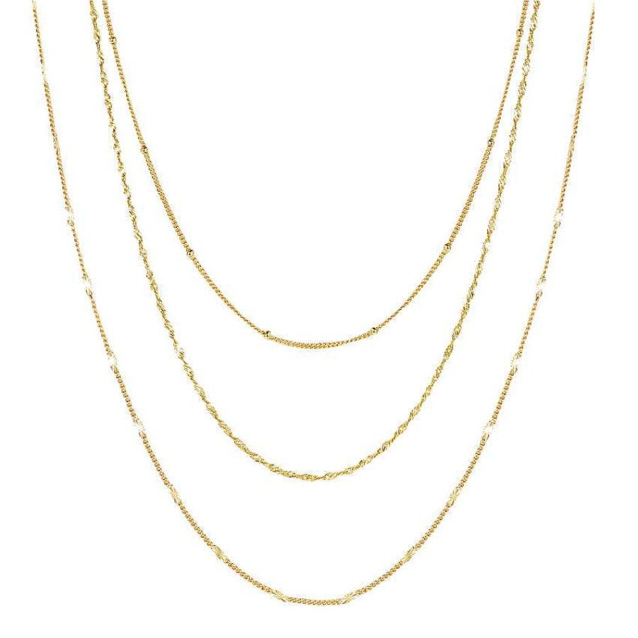 Layering Schmuck Hey Happiness | Filigrane Ketten Set Plattiertes Sterlingsilber Gold