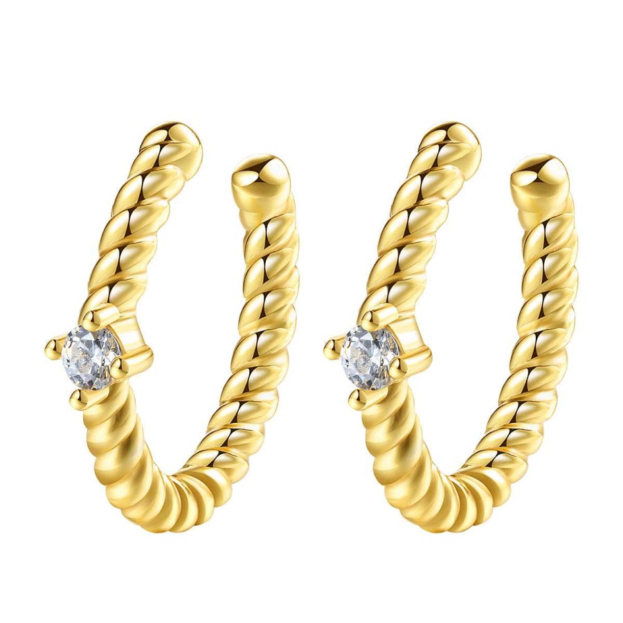 Ohrringe Hey Happiness | Zirkonia Ear Cuff Kordeldesign Sterlingsilber In Gold