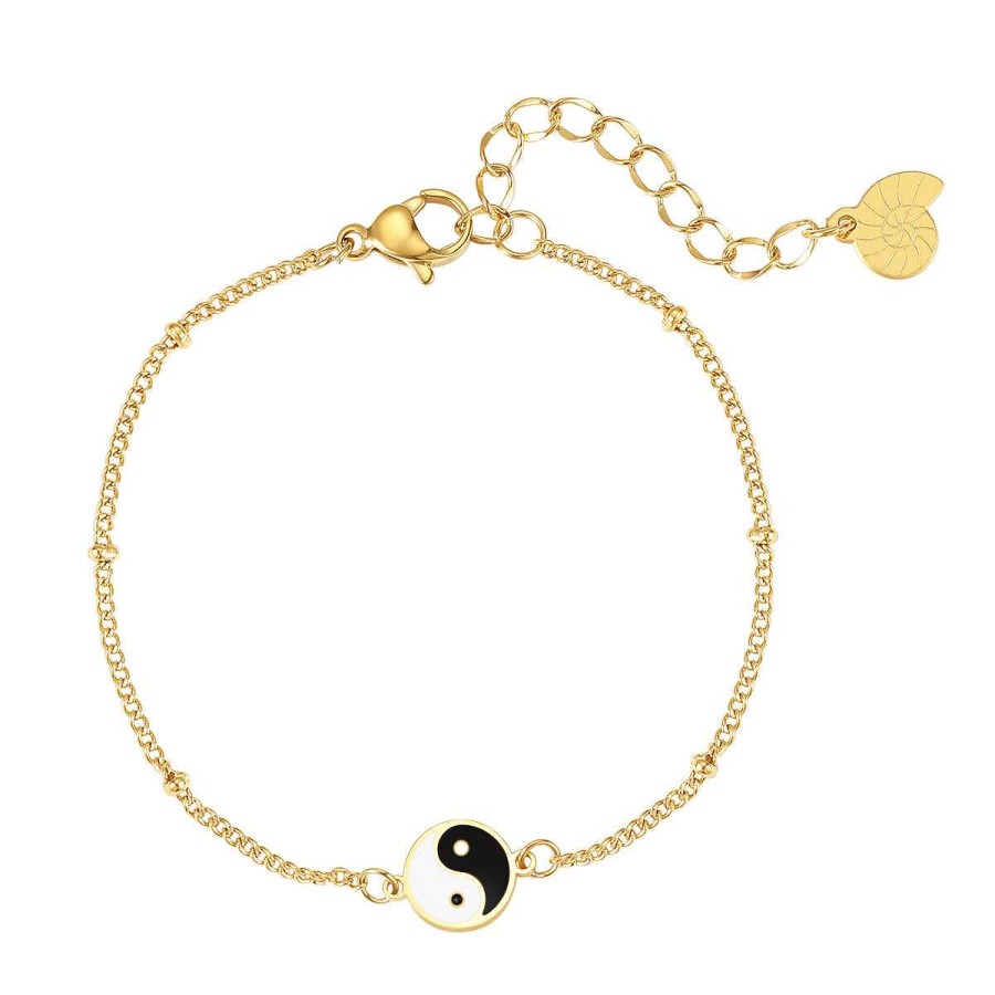 Armb Nder Hey Happiness | Yin Yang Armband Im Kugelkette-Design In Gold