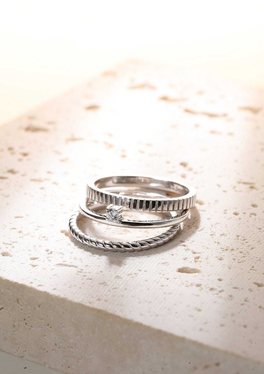 Ringe Hey Happiness | 3Er Set Strukturierte Ringe Sterlingsilber Silver