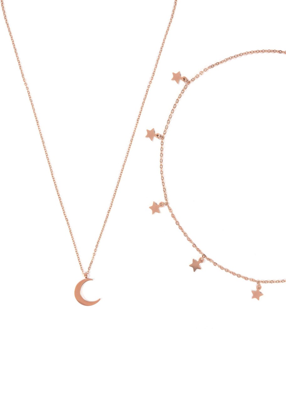 Layering Schmuck Hey Happiness | Stern Choker Mond Kette Schmuckset In Rosegold Rose Gold