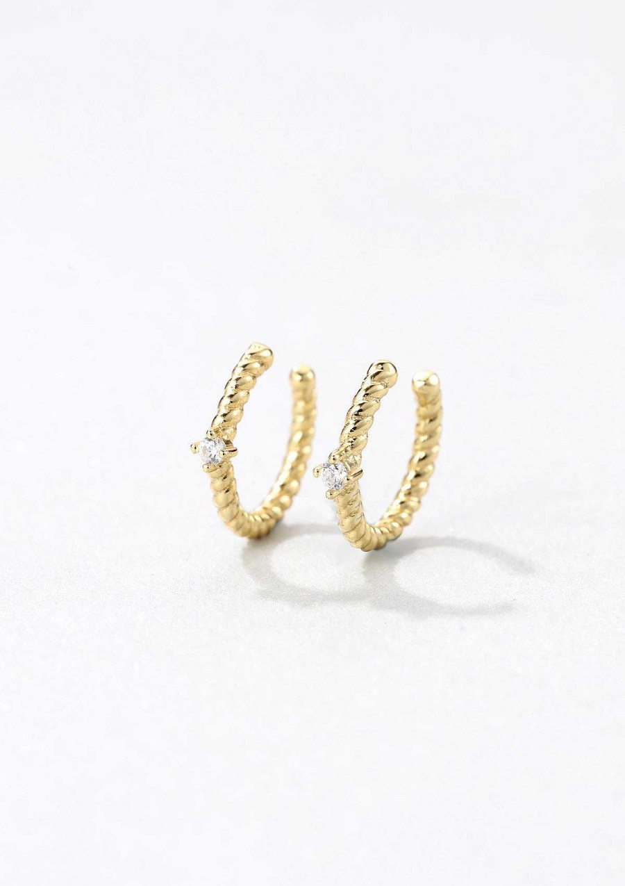 Ohrringe Hey Happiness | Zirkonia Ear Cuff Kordeldesign Sterlingsilber In Gold